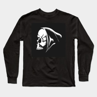 Skull in a Hood Emblem isolated on Black Long Sleeve T-Shirt